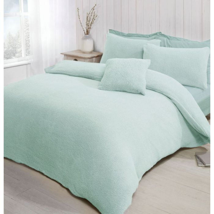 Teddy Fleece Duvet Set in Ice Blue Ultra Soft Cozy Bedding for Winter Nights