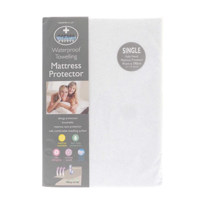 Comforttnights Terry Towelling Waterproof Mattress Protector - Single Size, 90x190x32 Cm