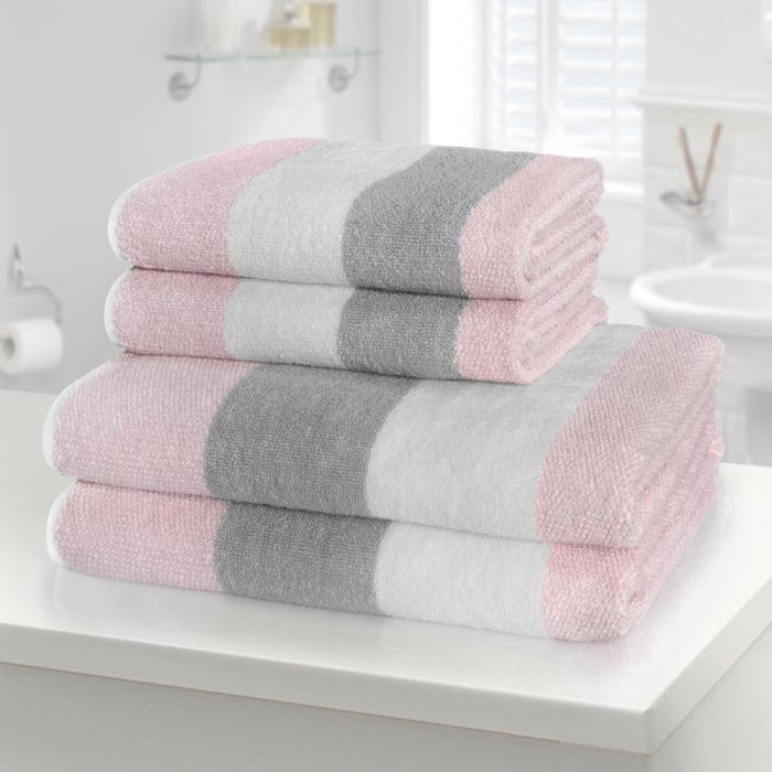 100 Cotton Weston Stripe 600gsm Towels Pink Bed Bath Guineys.ie