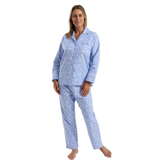 Women's Blue Cotton Pyjama Set Cosy Ladies Nightwear Ireland