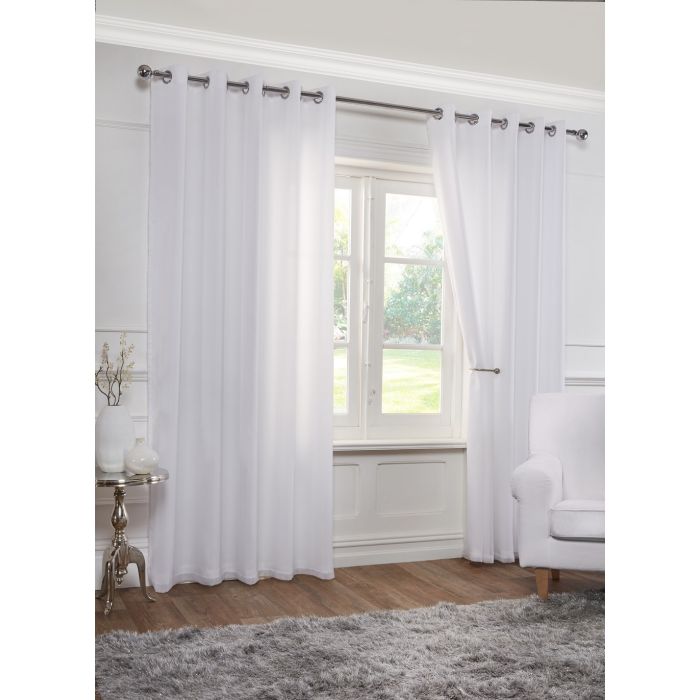 Eyelet Voile Curtains Lined Aalia White, Voile White Curtains Eyelet