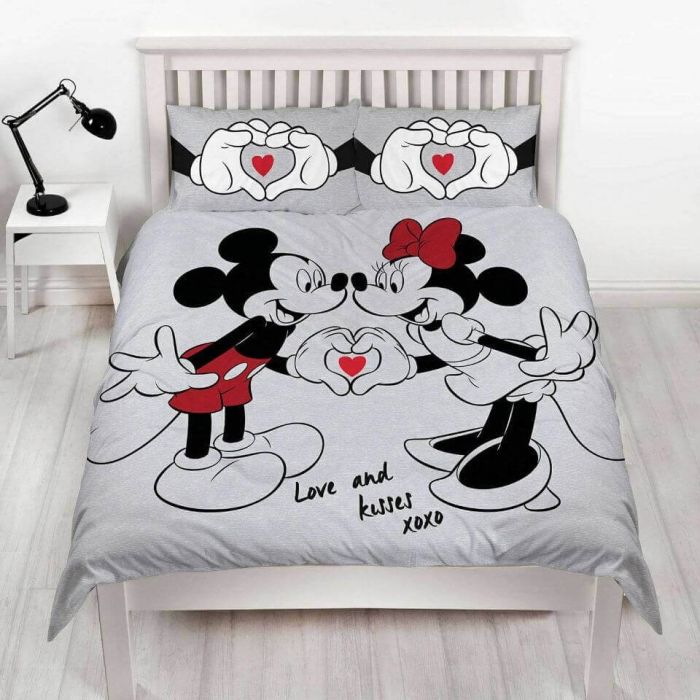 Queen Bed Quilt Doona Duvet Cover Set Besties Mickey & Minnie Mouse Disney 